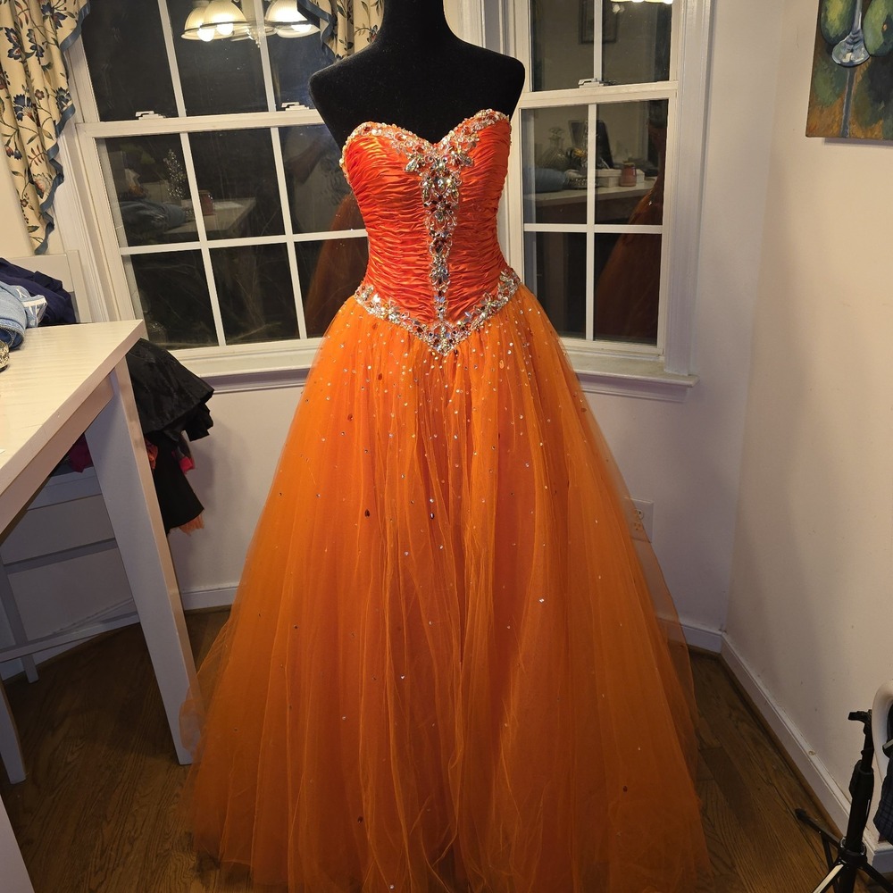 Mori Lee Strapless Corset Ballgown Quinceanera Dress Size 4 Orange Burst